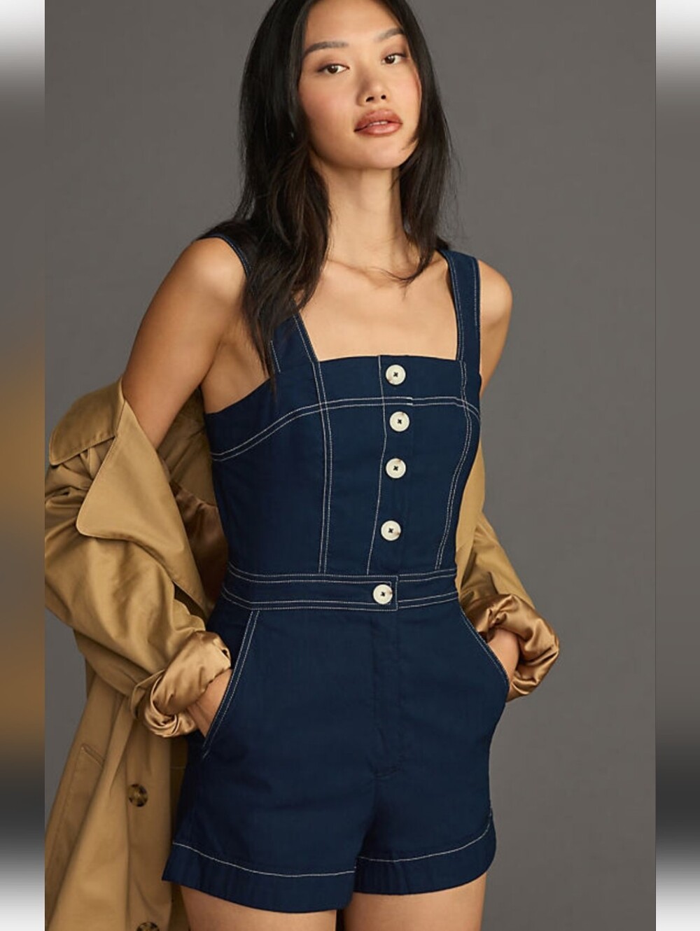 Maeve The Portside Button Front Linen Blend Romper NWT Size 2 Anthropologie